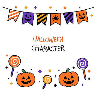 캐릭터 일러스트 장난 호박 아이디어 사탕 그래픽 장식 파티 귀여움 축제 할로윈 가을 깃발 분위기 즐거움 색채 창의성 흥미 디지털아트 일러캐릭터 AI파일 계절 감정 컨셉 채소 디저트 이벤트 파일형식 벡터