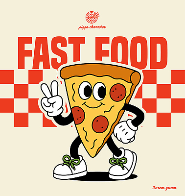 캐릭터 디자인 음식 일러스트 피자 패스트푸드 웃음 그래픽 컬러풀 귀여움 식사 표현 만화 고객 알림 즐거움 체크무늬 디지털아트 일러캐릭터 AI파일 감정 컬러 컨셉 무늬 서양음식 표정 인스턴트 파일형식 벡터