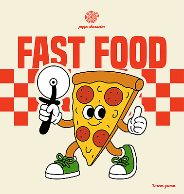 캐릭터 디자인 음식 상징 일러스트 모션 디저트 피자 패스트푸드 웃음 빨간색 귀여움 만화 배송 즐거움 그림 체크무늬 일러캐릭터 AI파일 감정 컬러 컨셉 무늬 서양음식 표정 인스턴트 파일형식 벡터