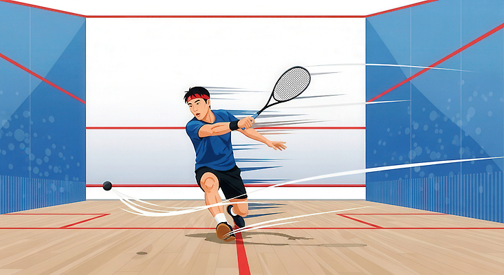 JPG 남자 스포츠 일러스트 협력 운동선수 기술 경기 운동 경쟁 코트 우승 스윙 집중 연습 속도 장면 스쿼시 액션 국내일러스트 AI일러스트 AI콘텐츠 포즈 컨셉 건강 사람 구기 외투 최고 파일형식