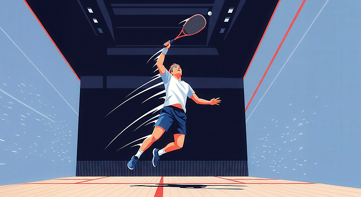 JPG 스포츠 포즈 일러스트 공 협력 운동선수 실내 경기 운동 경쟁 코트 라켓 군중 연습 역동적 스포트라이트 스쿼시 국내일러스트 AI일러스트 AI콘텐츠 스포츠용품 컨셉 건강 사람 내부 구기 외투 파일형식