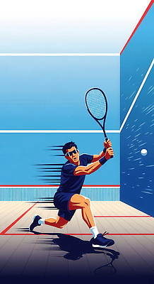 JPG 남자 스포츠 일러스트 공 모션 운동선수 경기 운동복 운동 경쟁 코트 라켓 집중 체육 연습 속도 역동적 스쿼시 스트라이크 국내일러스트 AI일러스트 AI콘텐츠 옷 스포츠용품 컨셉 건강 사람 구기 외투 파일형식