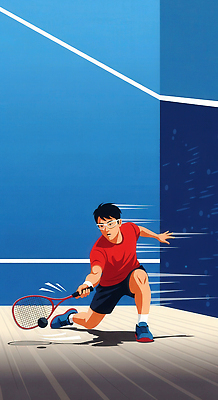 JPG 남자 스포츠 일러스트 공 운동선수 운동복 운동 경쟁 코트 라켓 우승 집중 회전 노력 스포트라이트 스쿼시 골 액션 국내일러스트 AI일러스트 AI콘텐츠 옷 스포츠용품 컨셉 건강 사람 구기 외투 최고 파일형식