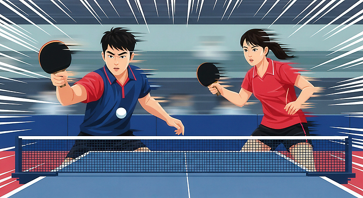 JPG 여자 남자 아시아 스포츠 일러스트 공 협력 운동선수 기술 경기 운동 경쟁 라켓 군중 탁구 연습 열정 성별 스매싱 국내일러스트 AI일러스트 AI콘텐츠 감정 나라 스포츠용품 컨셉 모션 건강 사람 구기 파일형식