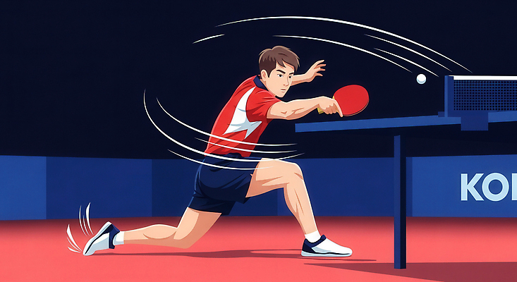 JPG 남자 스포츠 일러스트 공 운동선수 한국 기술 경기 운동복 운동 경쟁 스윙 묘기 탁구 집중 연습 속도 탁구대 대회 순간 스매싱 국내일러스트 AI일러스트 AI콘텐츠 옷 아시아 포즈 컨셉 모션 건강 사람 구기 탁구용품 파일형식