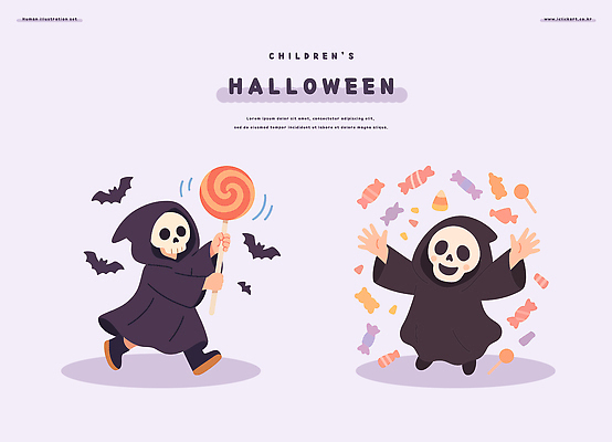 캐릭터 옷 기념일 어린이 백그라운드 일러스트 모션 놀이 해골 사탕 웃음 이벤트 장난감 파티 축제 할로윈 유령 망토 즐거움 일러캐릭터 AI파일 감정 디저트 뼈 표정 사람 파일형식 벡터