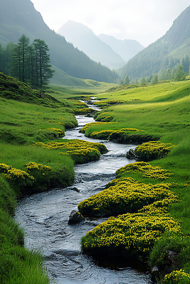 JPG 나무 편집이미지 자연 생명 산 풍경 잔디 초록색 여름 평화 계곡 흐름 개울 수중식물 오르막 편집실사 AI포토 AI콘텐츠 식물 계절 컬러 컨셉 강 CG 생태계 파일형식
