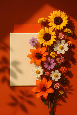 JPG 식물 편집이미지 디자인 꽃 종이 백그라운드 그림자 장식 햇빛 주황색 화사함 뷰티풀 플로리스트 편집실사 AI포토 AI콘텐츠 직업 컬러 컨셉 태양 CG 파일형식