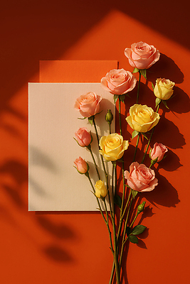 JPG 편집이미지 디자인 꽃 세로배너 분홍색 백그라운드 자연 장식 장미 노란색 주황색 봄 오브젝트 색감 편집실사 AI포토 AI콘텐츠 카드프레임 식물 배너 계절 컬러 프레임 세로 CG 생태계 파일형식