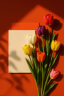 JPG 식물 편집이미지 디자인 꽃 컬러 꽃다발 백그라운드 자연 조명 주황색 봄 튤립 그림 화사함 편집실사 AI포토 AI콘텐츠 계절 컨셉 CG 생태계 파일형식