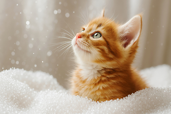 JPG 동물 편집이미지 백그라운드 바닥 실내 반짝임 귀여움 주황색 고양이 흰색 우아함 작음 편집실사 AI포토 AI콘텐츠 컬러 컨셉 포유류 모션 내부 반려동물 크기 CG 파일형식