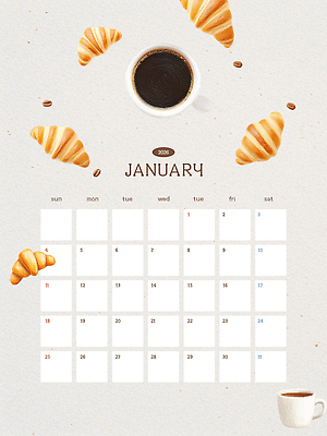 편집이미지 디자인 여유 커피 백그라운드 아침 디저트 사무실 식사 달력 커피잔 크루아상 그림 1월 2023년 AI파일 주간 감정 음료 음식 빵 비즈니스 잔 날짜 연도 파일형식 벡터