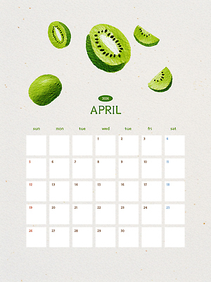 식물 편집이미지 디자인 컬러 과일 키위 장식 달력 신선 4월 모던 그림 라임 생동감 2026년 AI파일 날짜 연도 파일형식 벡터