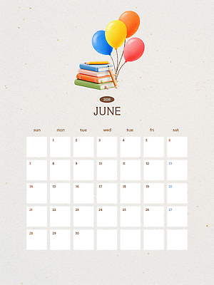 편집이미지 컬러 놀이 휴식 이벤트 책 여름 학습 달력 시간 계획 6월 풍선 AI파일 계절 교육 컨셉 날짜 파일형식 벡터