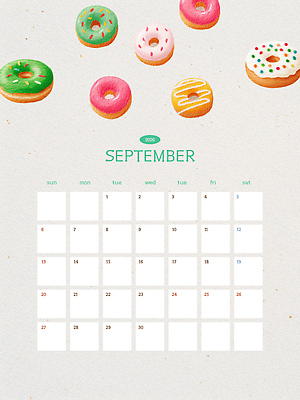 편집이미지 디자인 예술 음식 컬러 디저트 장식 카페 빵집 달력 도넛 맛 9월 앨범 2020년 AI파일 컨셉 상점 날짜 연도 파일형식 벡터