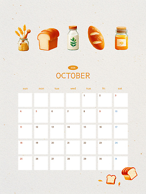 편집이미지 디자인 계절 빵 일상 그래픽 식사 우유 달력 시간 계획 편안함 잼 오브젝트 10월 AI파일 음식 컨셉 유제품 라이프 감각 날짜 소스_음식 파일형식 벡터