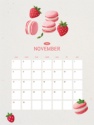 편집이미지 디자인 예술 백그라운드 일러스트 딸기 그래픽 달력 계획 11월 연도 마카롱 월 AI파일 컨셉 과일 디저트 날짜 파일형식 벡터