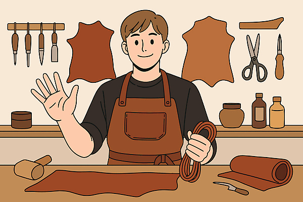 직업 전통 손 디자인 남자 예술 조각 일러스트 기술 미소 도구 작업실 가죽 공예 원료 장인 수공예 마감 창작 국내일러스트 AI파일 표정 사람 취미 신체부위 파일형식 벡터