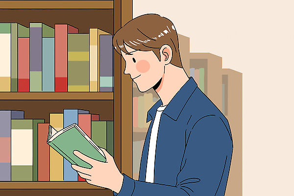 교육 남자 문화 일러스트 모션 청소년 책장 취미 책 학습 독서 교양 도서관 편안함 집중 감성 국내일러스트 AI파일 가구 컨셉 사람 감각 파일형식 벡터