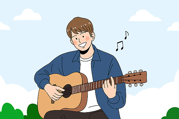 구름 공원 남자 행복 감정 악기 음악 연주 일러스트 노래 자연 하늘 초원 여름 햇빛 소리 자유 기타 출산 분위기 즐거움 국내일러스트 AI파일 자연요소 계절 공공시설 컨셉 현악기 문화예술 사람 태양 생태계 파일형식 벡터