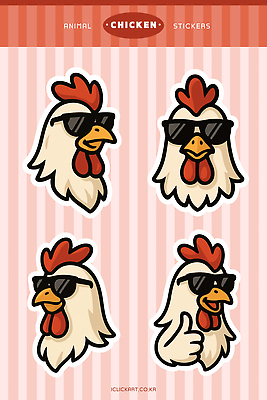 동물 캐릭터 디자인 포즈 스티커 일러스트 장식 컬러풀 선글라스 장난감 귀여움 표현 닭 유머 즐거움 그림 애니메이션 일러캐릭터 AI파일 감정 안경 컬러 컨셉 조류 파일형식 벡터