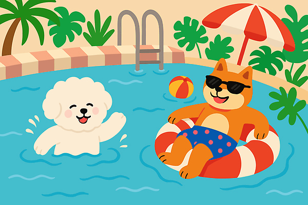 캐릭터 디자인 컬러 일러스트 모션 물놀이 놀이 열대 수영장 여름 친구 반려동물 햇빛 귀여움 수영 파라솔 강아지 즐거움 튜브 일러캐릭터 AI파일 동물 계절 감정 컨셉 관계 태양 수상스포츠 개 파일형식 벡터