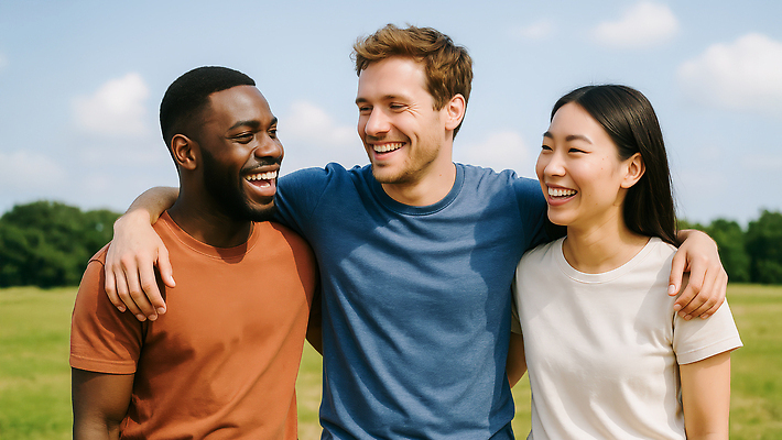 JPG 편집이미지 행복 자연 하늘 대화 웃음 잔디 야외 여름 친구 청춘 원근감 자유 즐거움 어깨 친목 의료성형뷰티 편집실사 AI인물포토 AI콘텐츠 식물 계절 감정 뷰포인트 컨셉 관계 표정 말하기 신체부위 CG 생태계 파일형식 AI포토