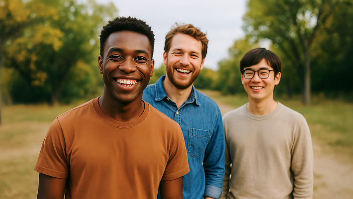 JPG 나무 편집이미지 공원 남자 행복 여유 자연 함께함 웃음 여러명 친구 우정 기쁨 모임 즐거움 의료성형뷰티 편집실사 AI인물포토 AI콘텐츠 식물 공공시설 감정 다수 컨셉 관계 표정 사람 CG 생태계 파일형식 AI포토