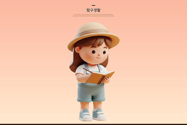 PSD 편집이미지 캐릭터 모자 어린이 놀이 책 학습 독서 탐험 즐거움 그림 상상력 창의력 편집3D 잡화 교육 감정 사람 3D 파일형식