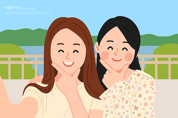 백그라운드 일러스트 자연 표정 웃음 풍경 초록색 여름 친구 자유 도전 셀프카메라 즐거움 소통 소셜미디어 순간 한가함 경관 국내일러스트 AI파일 계절 감정 컬러 컨셉 관계 사진촬영 생태계 파일형식 벡터