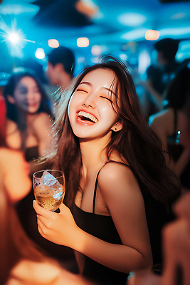 JPG 편집이미지 여자 음료 음악 대화 미소 웃음 여러명 파티 칵테일 즐거움 클럽 사교 의료성형뷰티 편집실사 AI인물포토 AI콘텐츠 감정 다수 문화예술 주류 표정 말하기 사람 이벤트 CG 파일형식 AI포토