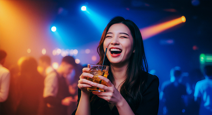 JPG 편집이미지 여자 음료 음악 조명 웃음 친구 파티 축제 화려 분위기 즐거움 클럽 의료성형뷰티 편집실사 AI인물포토 AI콘텐츠 감정 컨셉 관계 문화예술 표정 사람 이벤트 CG 파일형식 AI포토