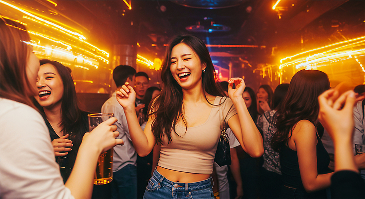 JPG 편집이미지 음악 조명 웃음 여러명 친구 파티 활발 춤 저녁 즐거움 클럽 소통 사교 순간 의료성형뷰티 편집실사 AI인물포토 AI콘텐츠 감정 다수 컨셉 관계 문화예술 표정 사람 이벤트 야간 CG 파일형식 AI포토