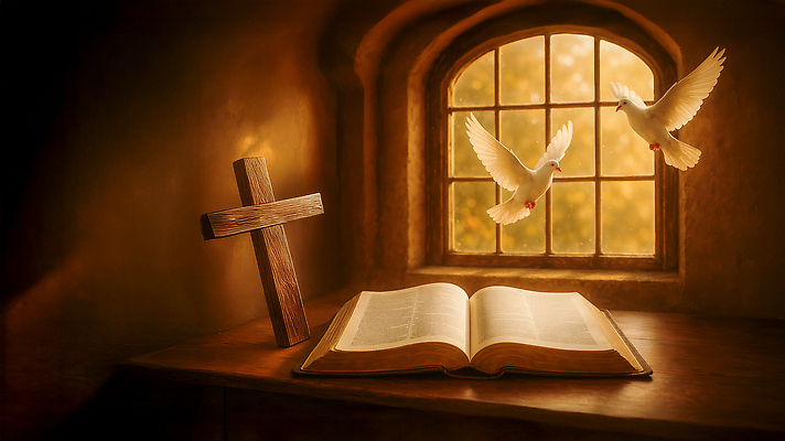 JPG 나무 편집이미지 종교 십자가 창문 자연 내부 햇빛 평화 믿음 성경 기독교인 창가 비둘기 조용 편집실사 AI포토 AI콘텐츠 식물 감정 기독교 컨셉 종교용품 조류 태양 CG 생태계 파일형식