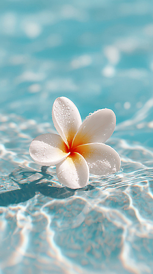 JPG 편집이미지 꽃 백그라운드 자연 휴식 수영장 물 여름 파란색 반사 환경 물방울 수면 힐링 플루메리아 뷰티풀 편집실사 AI포토 AI콘텐츠 자연요소 식물 계절 컬러 컨셉 CG 생태계 파일형식