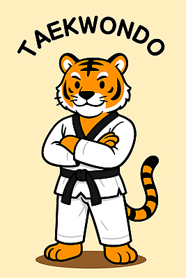 동물 캐릭터 디자인 옷 교육 어린이 스포츠 포즈 일러스트 귀여움 무도 자신감 호랑이 만화 알림 연습 태권도 일러캐릭터 AI파일 감정 컨셉 포유류 사람 격투기 파일형식 벡터