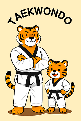 동물 캐릭터 옷 교육 문화 어린이 스포츠 일러스트 기술 운동 무도 예절 자신감 호랑이 우아함 강아지 연습 태권도 그림 검은띠 일러캐릭터 AI파일 감정 스포츠용품 컨셉 포유류 건강 사람 반려동물 격투기 끈 개 파일형식 벡터