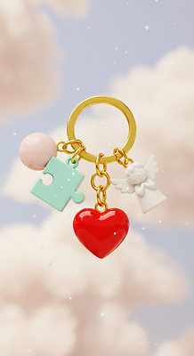 JPG 편집이미지 디자인 패션 컬러 천사 공중 장식 귀여움 하트 분위기 오브젝트 퍼즐조각 파스텔 열쇠꾸러미 아기자기 편집실사 AI포토 AI콘텐츠 모양 조각 컨셉 열쇠 학용품 퍼즐 CG 파일형식
