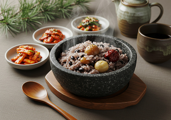 JPG 편집이미지 한식 음식 식탁 반찬 한국 따뜻함 건강 요리 식사 맛 밤 편안함 간장 잡곡밥 편집실사 AI포토 AI콘텐츠 아시아 컨셉 탁자 밥 견과류 양념 감각 CG 파일형식