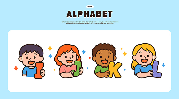 문자 캐릭터 알파벳 교육 어린이 컬러 일러스트 모션 놀이 웃음 학습 유치원 놀이공원 표현 발전 즐거움 학습자료 공동체 창의성 일러캐릭터 AI파일 영어 감정 컨셉 표정 사람 테마파크 교육자료 파일형식 벡터