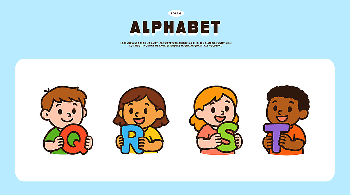 문자 캐릭터 손글씨 알파벳 어린이교육 교육 어린이 컬러 일러스트 놀이 협력 웃음 학습 표현 즐거움 S Q R T 일러캐릭터 AI파일 영어 감정 표정 사람 파일형식 벡터