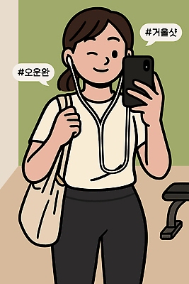 여자 이어폰 가방 일러스트 모션 건강 웃음 일상 생활 친구 핸드폰 운동복 운동 헬스 체육관 스트레스해소 자기관리 스타일 국내일러스트 AI파일 잡화 옷 음향기기 관계 표정 사람 라이프 전자제품 파일형식 벡터