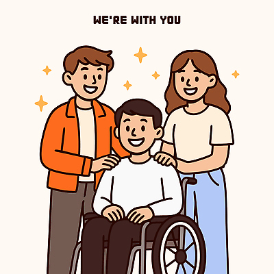 여자 남자 행복 감정 일러스트 응원 포옹 따뜻함 밝음 미소 사람 여러명 친구 도움 장애인 휠체어 순간 유대감 상호작용 국내일러스트 AI파일 다수 컨셉 관계 안기 표정 장애 파일형식 벡터