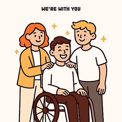행복 일러스트 포옹 함께함 따뜻함 치료 친구 다정 기쁨 휠체어 격려 장애 소통 순간 지원 국내일러스트 AI파일 감정 컨셉 의학 관계 안기 모션 파일형식 벡터
