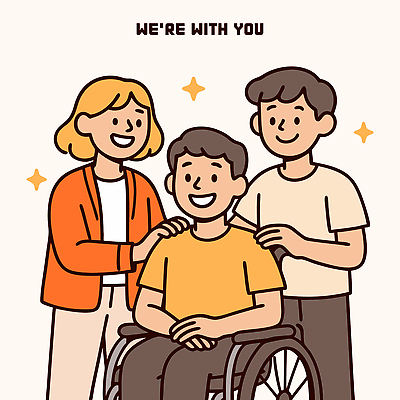행복 일러스트 가족 응원 함께함 따뜻함 웃음 친구 장애인 휠체어 긍정 동행 소통 연대 인내 지원 포용 회복 국내일러스트 AI파일 감정 컨셉 관계 표정 장애 파일형식 벡터