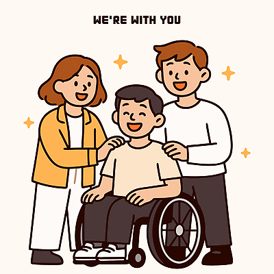 감정 일러스트 함께함 따뜻함 사랑 미소 웃음 여러명 친구 도움 쌍 장애인 휠체어 소통 긍정적 배려 연대 지원 포용 국내일러스트 AI파일 다수 컨셉 관계 표정 사람 장애 파일형식 벡터