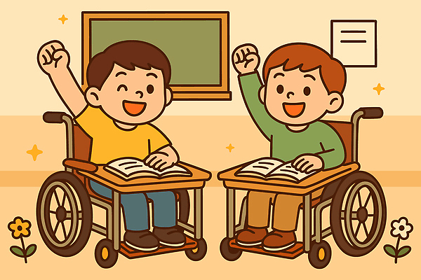 교육 일러스트 교실 응원 모션 협력 책 친구 학습 교사 마음 즐거움 휠체어 크레파스 장애 소통 긍정적 지원 국내일러스트 AI파일 직업 감정 컨셉 학교 관계 학용품 파일형식 벡터