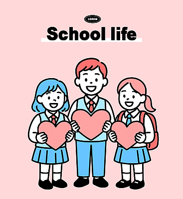 캐릭터 학생 디자인 감정 교복 컬러 일러스트 학교 모션 협력 밝음 사랑 미소 환경 마음 표현 즐거움 소통 어울림 일러캐릭터 AI파일 옷 교육 컨셉 표정 파일형식 벡터