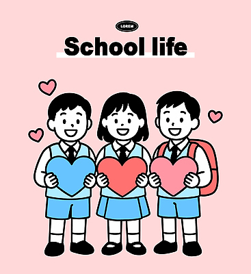 캐릭터 학생 교육 행복 교복 어린이 컬러 일러스트 학교 모션 사랑 웃음 친구 학습 도전 하트 표현 그룹 즐거움 소통 참여 어울림 일러캐릭터 AI파일 모양 옷 감정 컨셉 관계 표정 사람 파일형식 벡터