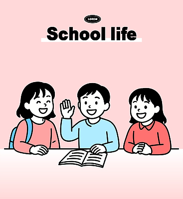 캐릭터 학생 교육 감정 일러스트 학교 모션 협력 이야기 대화 웃음 책 친구 학습 시간 그룹 즐거움 소통 친목 일러캐릭터 AI파일 컨셉 관계 표정 말하기 파일형식 벡터